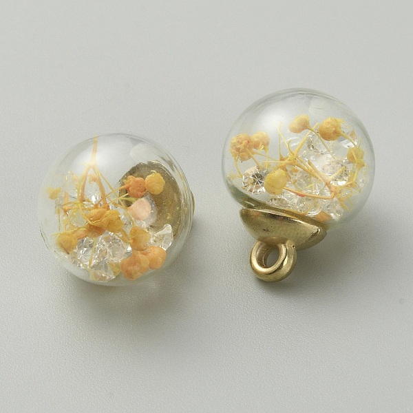

PandaHall Transparent Glass Globe Pendants, with Dried Flower Inside and Golden ABS Plastic Pendant Bails, Round, PapayaWhip, 21x16mm, Hole..., Orange