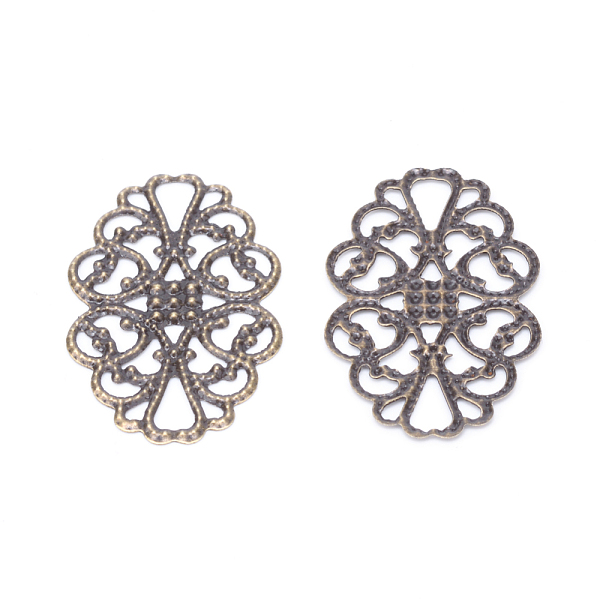 

PandaHall Iron Filigree Joiner Links, Etched Metal Embellishments, Antique Bronze, 31x20x0.5mm, Hole: 6x3.5mm Iron Oval