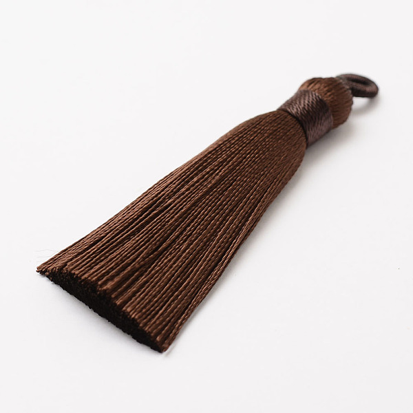 

PandaHall Polyester Tassel Big Pendant Decorations, Ice Silk Tassel, Coconut Brown, 60~67x8mm, Hole: 5x7mm Polyester Brown