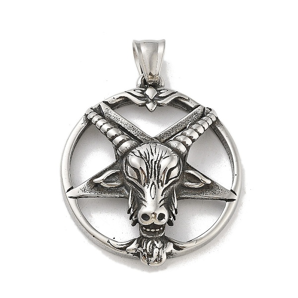 

PandaHall 304 Stainless Steel Pendants, Antique Silver, Flat Round with Star Charm, Cattle, 41x35.5x9.5mm, Hole: 8x5mm 304 Stainless Steel...