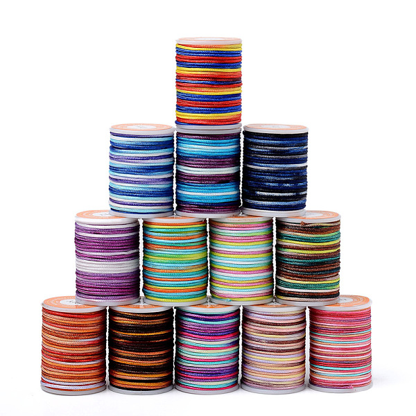 

PandaHall Segment Dyed Polyester Thread, Braided Cord, Mixed Color, 1.5mm, about 5.46 yards(5m)/roll Polyester Multicolor