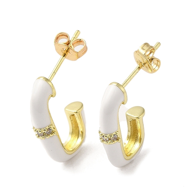 

PandaHall Real 18K Gold Plated Brass Oval Stud Earrings, Half Hoop Earrings with Enamel and Cubic Zirconia, White, 17x3.5mm Cubic Zirconia...