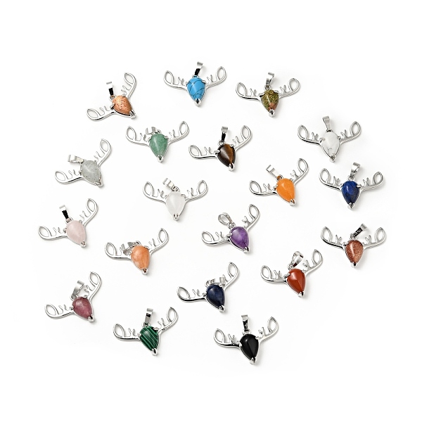 

PandaHall Natural & Synthetic Mixed Gemstone Pendants, with Platinum Tone Brass Findings, Lead Free & Cadmium Free, Deer Head Charms, Mixed...