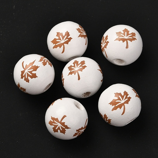PandaHall Wood European Beads, Large Hole Beads, Maple Leaf Pattern, Rondelle, Chocolate, 16x14.5~15mm, Hole: 4mm Wood Rondelle Brown