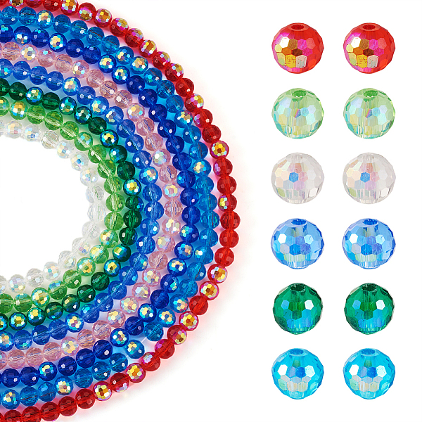 

PandaHall 8 Strands 8 Colors Transparent Electroplate Glass Beads Strands, Faceted, Half AB Color Plated, Round, Mixed Color, 6x5mm, Hole..., Multicolor