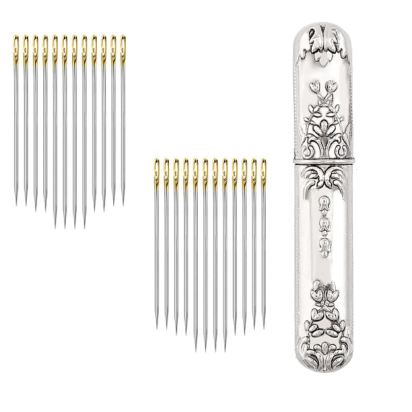 

PandaHall Iron Sewing Needles, Big Eye Blunt Needles, Self-Threading Needle, with Alloy Storage Bottle, for Cross-Stitch, Knitting, Ribbon...