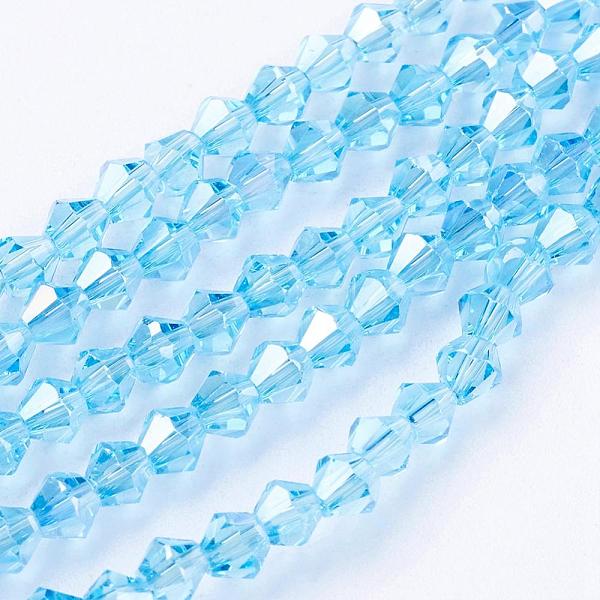 

PandaHall Glass Beads Strands, AB Color Plated, Faceted, Bicone, Deep Sky Blue, 4x4mm, Hole: 1mm, about 82~85pcs/strand, 30.5~31cm Glass...