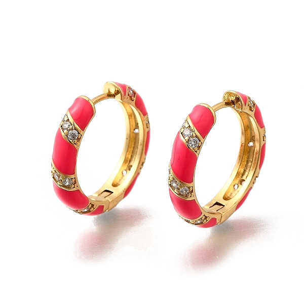 Brass Micro Pave Clear Cubic Zirconia Huggie Hoop Earrings