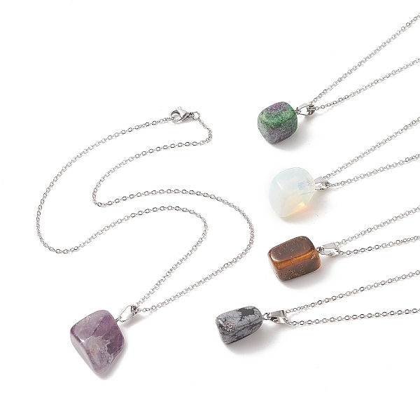 

PandaHall 5Pcs 5 Style Natural & Synthetic Mixed Gemstone Rectagnel & Triangle Pendant Necklaces Set, 304 Stainless Steel Jewelry for Women...