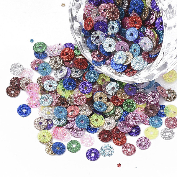 

PandaHall Ornament Accessories, PVC Plastic Paillette/Sequins Beads, with Glitter Powder, Flat Round, Mixed Color, 4.5x0.4mm, Hole: 1mm..., Multicolor