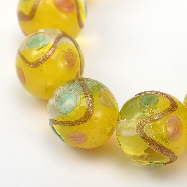 

PandaHall Round Shaped Handmade Gold Sand Bumpy Lampwork Beads, Yellow, 12mm, Hole: 2mm Lampwork Round Yellow