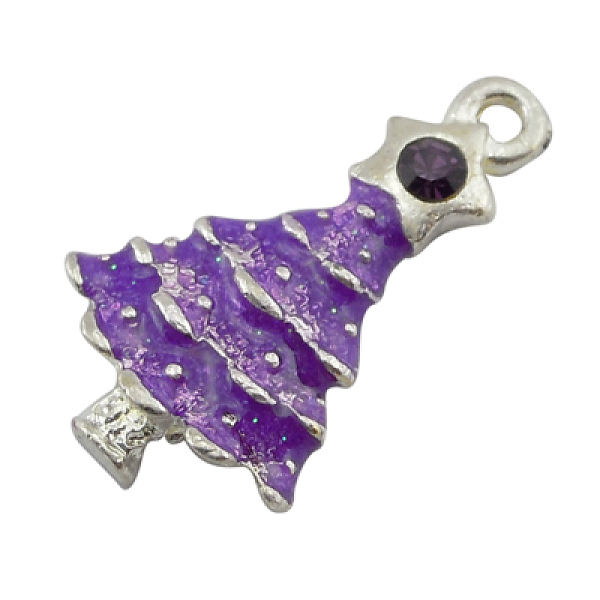 

PandaHall Alloy Enamel Pendants, Cadmium Free & Lead Free, with Rhinestones, Christmas Tree, Purple, Silver Color Plated, Purple, about 21mm...