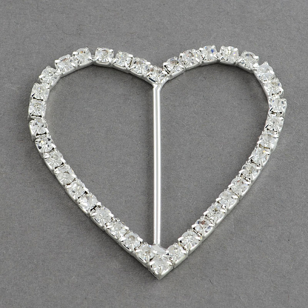 

PandaHall Shining Heart Wedding Invitation Ribbon Buckles, Silver Color Plated Brass Grade A Crystal Rhinestone Garment Dress Slide Buckles...