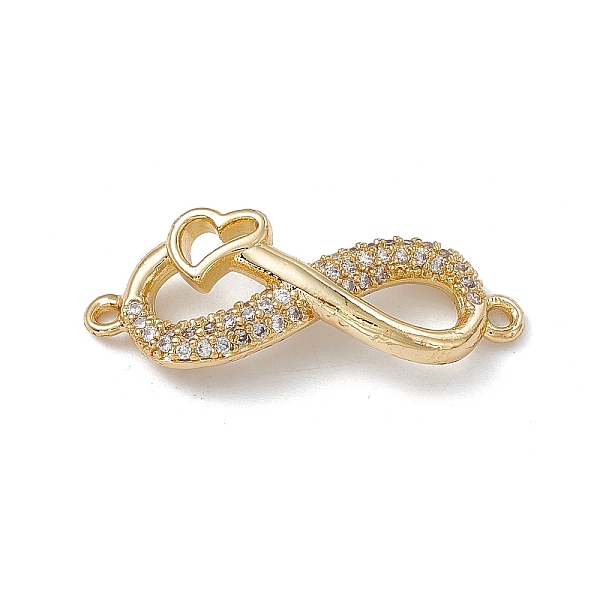 

PandaHall Rack Plating Brass Micro Pave Clear Cubic Zirconia Connector Charms, Lead Free & Cadmium Free, Infinity Links with Heart, Real 18K...