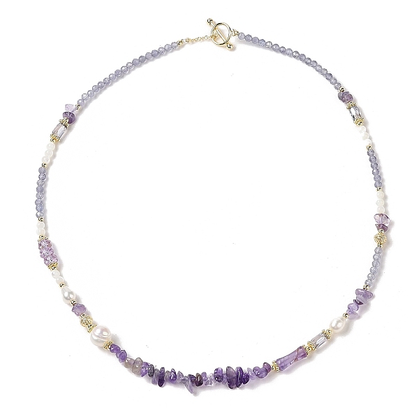 Halsketten Aus Natürlichem Amethyst Und Perlen