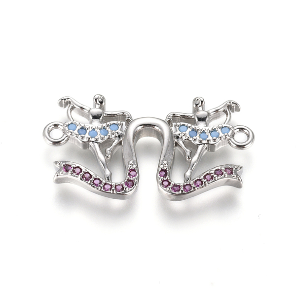 

PandaHall Brass Micro Pave Cubic Zirconia Links connectors, Ballet Dancer, Colorful, Platinum, 13.5x24.5x2.5mm, Hole: 1.2mm Brass+Cubic...