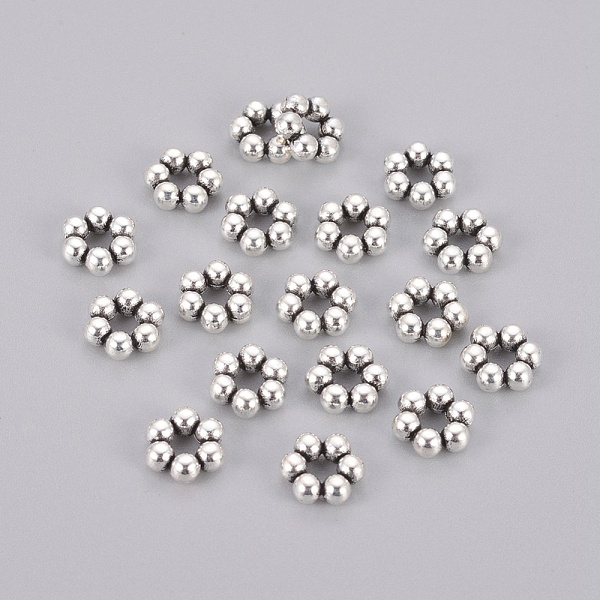 PandaHall Tibetan Style Spacer Beads, Lead Free & Cadmium Free, Antique Silver, Flat Round, about 8mm in diameter, 3mm thick, hole: 3mm...
