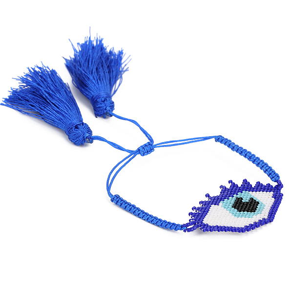 

PandaHall Glass Seed Braided Bead Bracelet with Double Tassel, Evil Eye Friendship Bracelet for Women, Royal Blue, 11 inch(28cm) Glass Evil...