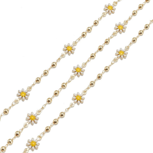 

PandaHall Handmade Golden Brass Enamel Link Chains, with Round Beads and Spool, Soldered, Long-Lasting Plated, Flower, Yellow, 3mm and...