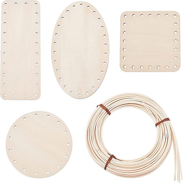 

PandaHall OLYCRAFT Basket Kit 4Pcs Crochet Basket Wood Base Oval Wooden Base Rectangle Blank Crochet Base with 3mm Diameter Rattan Sticks...