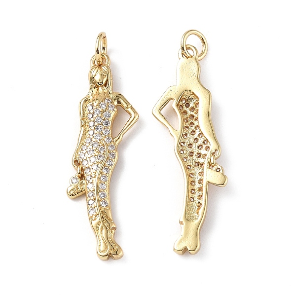 

PandaHall Brass Micro Pave Cubic Zirconia Pendants, with Jump Ring, Real 18K Gold Plated, Women Charms, Clear, 32.5x9x2.5mm, Hole: 3.6mm...
