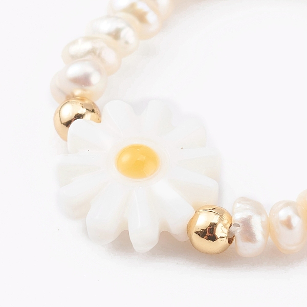 

PandaHall Natural Pearl Beaded Stretch Rings, with Natural Shell Beads, Flower, Yellow, Inner Diameter: 17x20mm Pearl Yellow