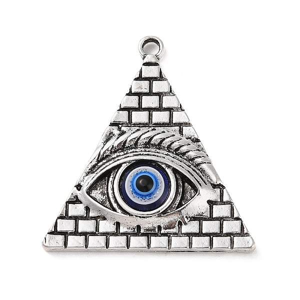 

PandaHall Tibetan Style Alloy Egyptian Pyramid Eye Pendants, Evil Eye Resin Charms, Antique Silver, 37x35x5mm, Hole: 2mm Alloy+Resin Pyramid