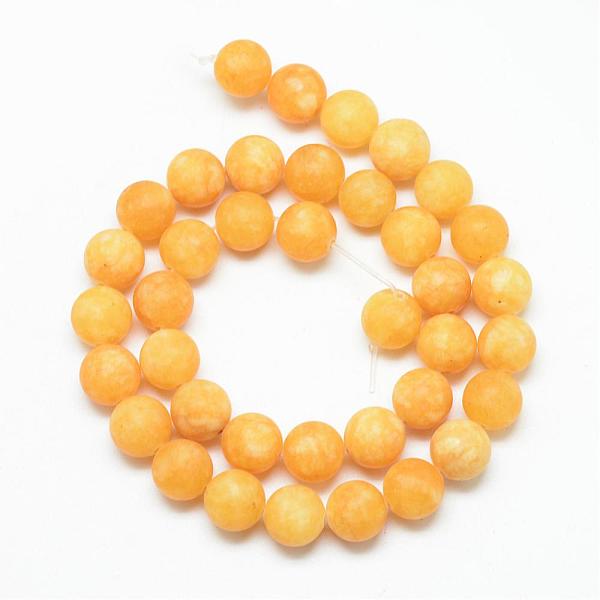 

PandaHall Natural White Jade Bead Strands, Dyed, Frosted, Round, Gold, 10~11mm, Hole: 1.5mm, about 38~39pcs/strand, 14.9 inch White Jade...