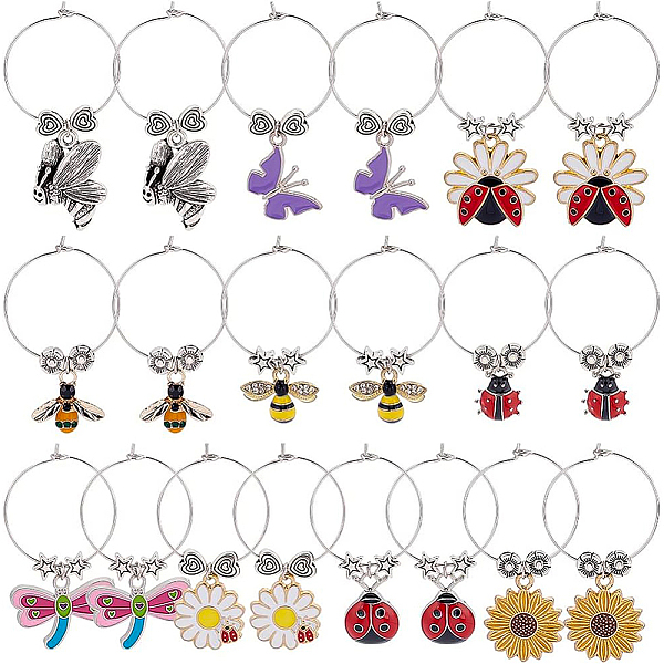

PandaHall BENECREAT 20Sets 10 Styles Garden Theme Alloy Enamel Wine Glass Charms, Flower Bee Butterfly Beetle Wine Glass Charms Markers Tags..., Multicolor