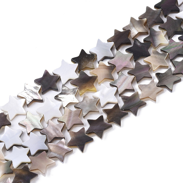 

PandaHall Natural Black Lip Shell Bead Strands, Star, 10x10x2mm, Hole: 0.8mm, about 52pcs/strand, 15.75 inch(40cm) Black Lip Shell Star