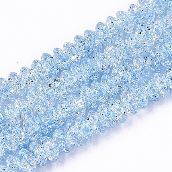 

PandaHall Crackle Glass Beads, Dyed & Heated, Rondelle, Cornflower Blue, 8x4mm, Hole: 1mm, about 89~95pcs/strand, 15.16~15.55 inch...