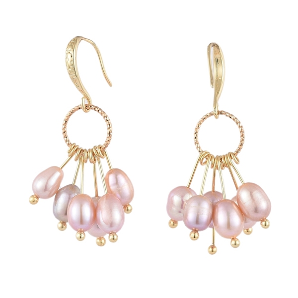 

PandaHall Natural Pearl Dangle Earrings, with Brass Earring Hooks, Brass Linking Rings and Cardboard Packing Box, Real 18K Gold Plated, 40mm...