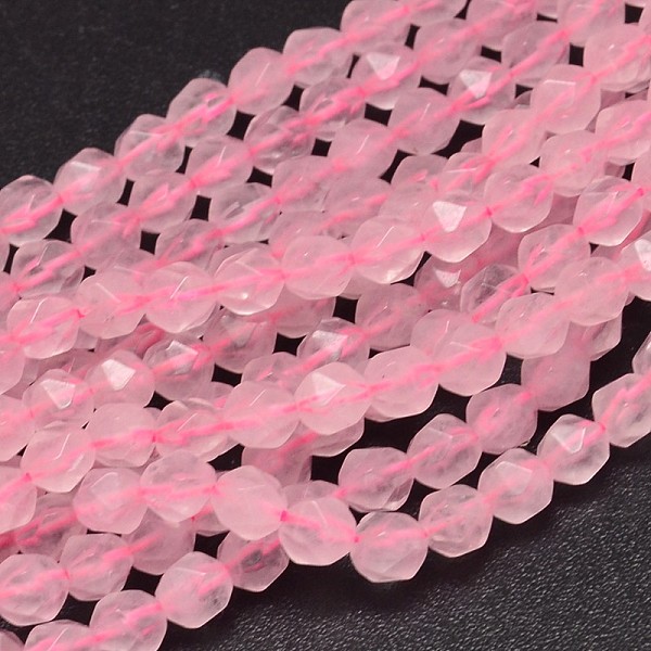 

PandaHall Faceted Natural Rose Quartz Beads Strands, Star Cut Round Beads, 6x5mm, Hole: 1mm, about 67pcs/strand, 15.1 inch Rose Quartz Round..., Pink