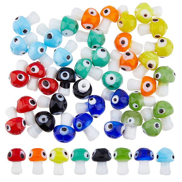

PandaHall DICOSMETIC 40Pcs 8 Colors Mushroom Beads Handmade Lampwork Beads 3D Cute Mushroom Beads Charms with Evil Eye Multi-Colored Murano..., Multicolor