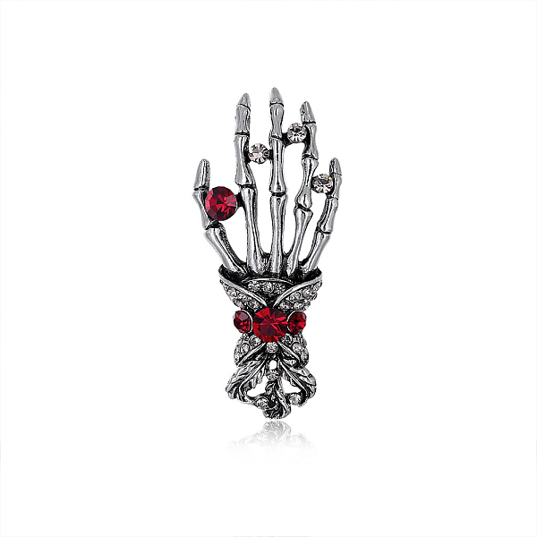 

PandaHall Halloween Theme Rhinestone Skull Hand Brooch Pin, Alloy Badge for Backpack Clothes, Antique Silver, 48x22mm Alloy+Rhinestone