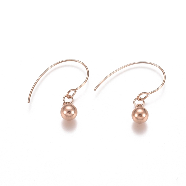 

PandaHall Ion Plating(IP) Ball 304 Stainless Steel Dangle Earrings, Rose Gold, 27mm, Pin: 0.8mm 304 Stainless Steel