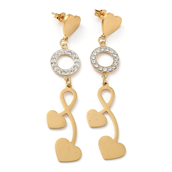 

PandaHall Vacuum Plating Golden 304 Stainless Steel Geometry Dangle Stud Earrings, Rhinestone Ring Drop Earrings, Heart, 69.5x16mm...