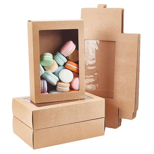 

PandaHall 12 Pcs BurlyWood Window Gift Box, Fold Window Paper Boxes Cookie Boxes Bakery Boxes Kraft Treat Boxes with Window for Showing..., Orange