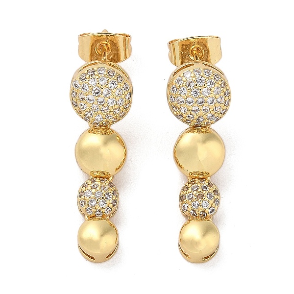 

PandaHall Brass Micro Pave Cubic Zirconia Dangle Stud Earrings, Real 18K Gold Plated, Flat Round, 26x8mm Brass Flat Round Clear