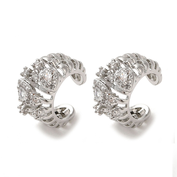 

PandaHall Rack Plating Brass Pave Clear Cubic Zirconia Hollow Croissant Ring Cuff Earrings for Women, Cadmium Free & Lead Free, Long-Lasting...
