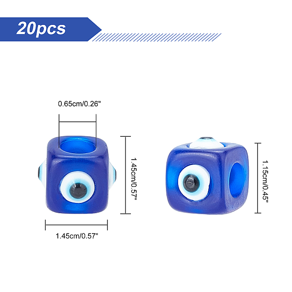 

PandaHall Resin European Beads, Cube, Evil Eyes, for Jewelry Making, Royal Blue, 14.5x14.5x11.5mm, Hole: 6.5mm, 20pcs Resin Square