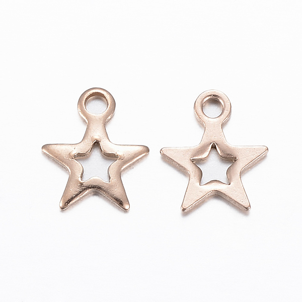 

PandaHall Ion Plating(IP) 304 Stainless Steel Charms, Star, Rose Gold, 8.5x7x0.8mm, Hole: 1.2mm 304 Stainless Steel Star