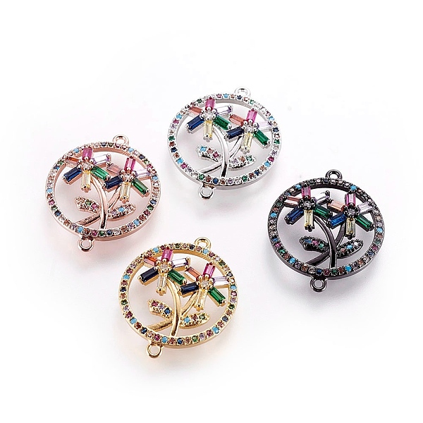 

PandaHall Brass Micro Pave Cubic Zirconia Links, Flat Round with Flower, Colorful, Mixed Color, 25x20x4mm, Hole: 1.2mm Brass+Cubic Zirconia...
