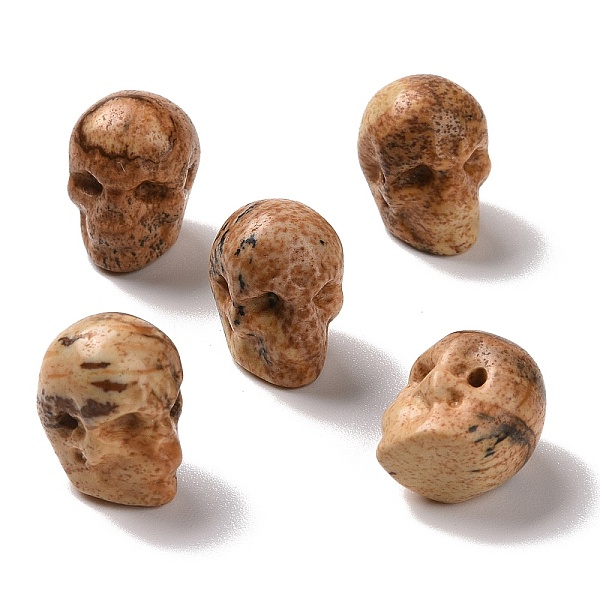 

PandaHall Natural Picture Jasper Beads, Halloween Skull, 11~11.5x8.5~9x11~11.5mm, Hole: 0.9~1mm Picture Jasper Skull