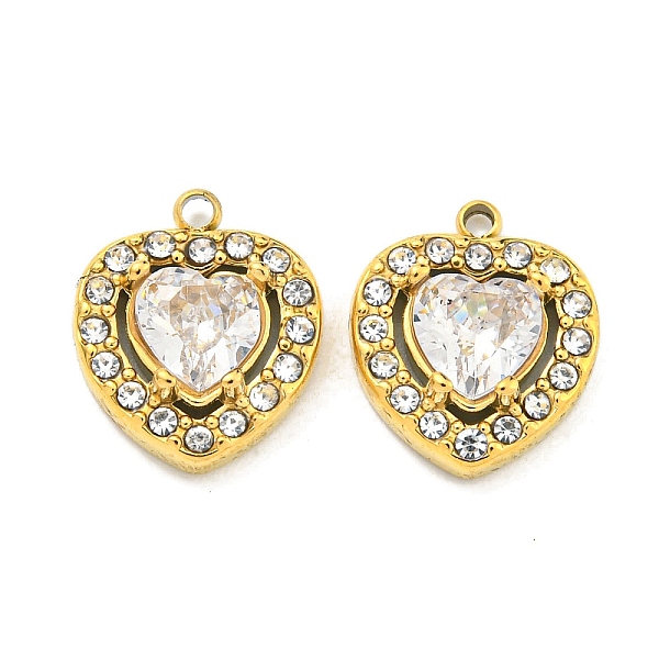 

PandaHall Vacuum Plating 304 Stainless Steel Pendants, with Cubic Zirconia and Rhinestone, Heart, Real 18K Gold Plated, 11.5x9.8x3.5mm, Hole..., Clear