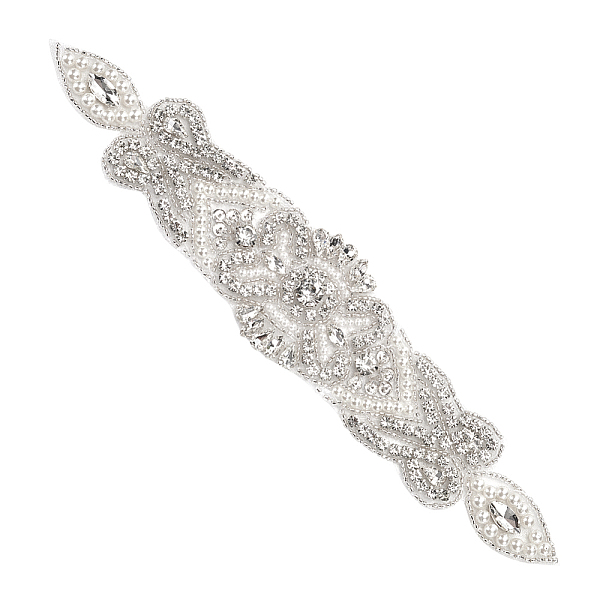 

PandaHall Flower Pattern Hotfix Rhinestone, Glass Crystal Rhinestone Applques, for Bridal Dress, Sash, Belt, Crystal, 253x51x8mm Glass..., Clear
