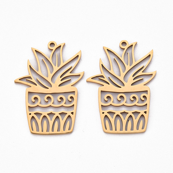 

PandaHall 201 Stainless Steel Pendants, Laser Cut, Flower Pot, Golden, 31.5x23x1mm, Hole: 1.5mm 201 Stainless Steel Flower