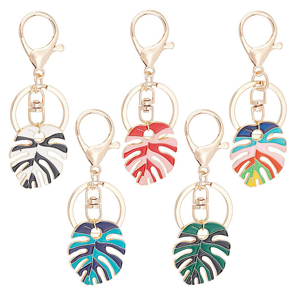

PandaHall CHGCRAFT 5 Colors Tropical Palm Leaf Keychain Green Leaf Enamel Key Ring Monstera Leaf Bag Pendant Key Holder for Summer Party..., Multicolor