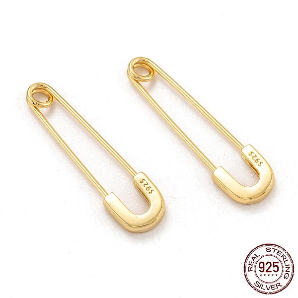 

PandaHall 925 Sterling Silver Safety Pins Earrings, with 925 Stamp, Golden, 30.5x8x2mm, Pin: 0.8mm Sterling Silver