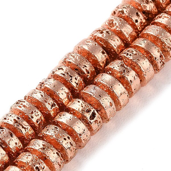 

PandaHall Electroplated Natural Lava Rock Beads Strands, Disc, Heishi Beads, Rose Gold Plated, 7x3mm, Hole: 1.2mm, about 123pcs/strand...